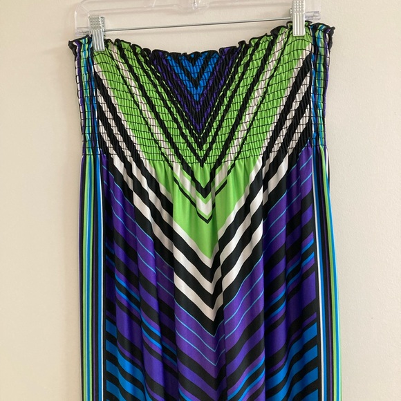 Bailey Blue Strapless Maxi Dress Size M Smocked Striped Multicolor Y2K 90s - Picture 3 of 6